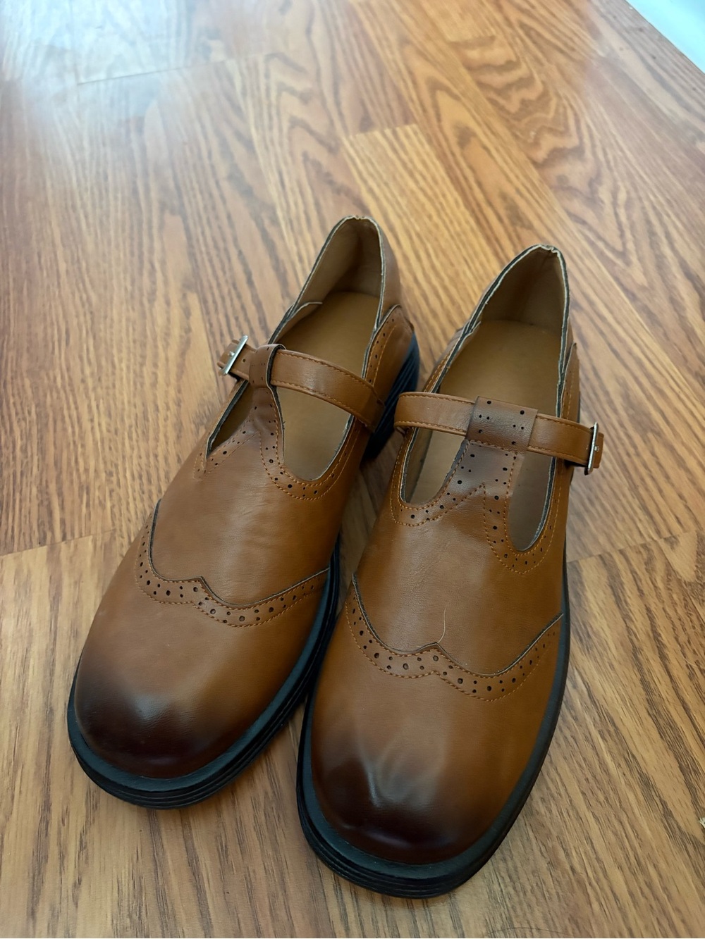 Women’s Brown Leather T-Strap Dress Shoes - Size 9.5